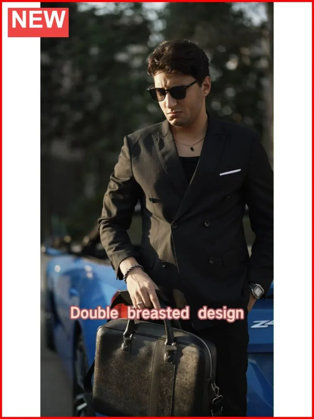 Men's Slim Fit 2 Piece Double Breasted Suit Set for Wedding Prom